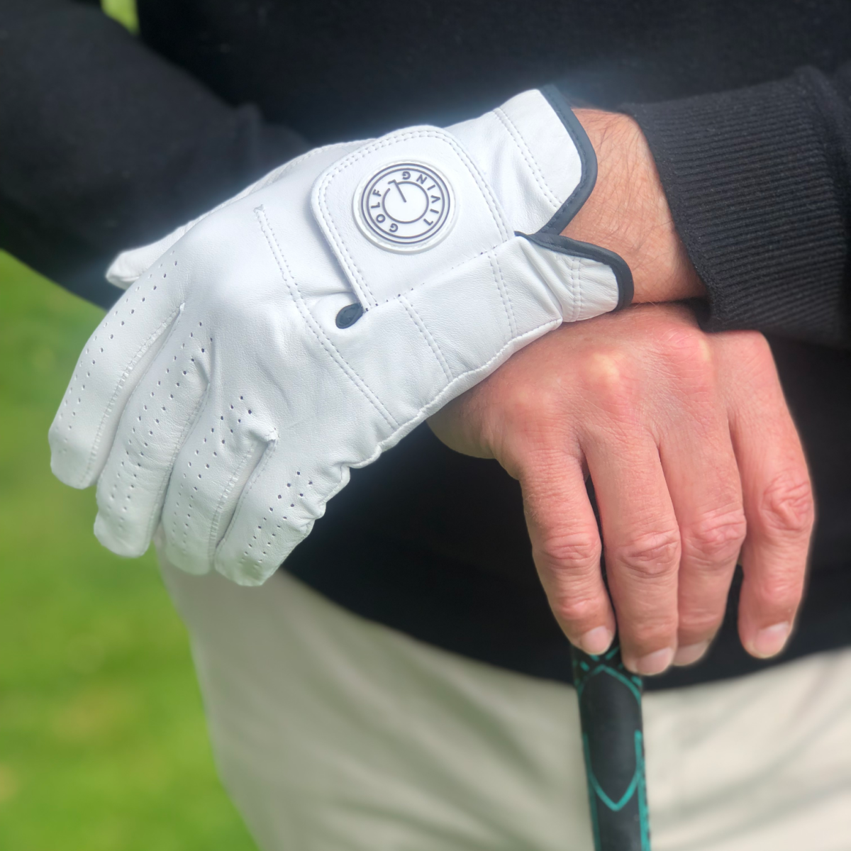 Golfhandske - Mænd klassisk hvid m/sort kant