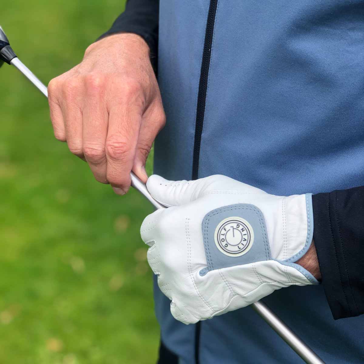 Golfhandske - Mænd klassisk hvid m/blålig klap