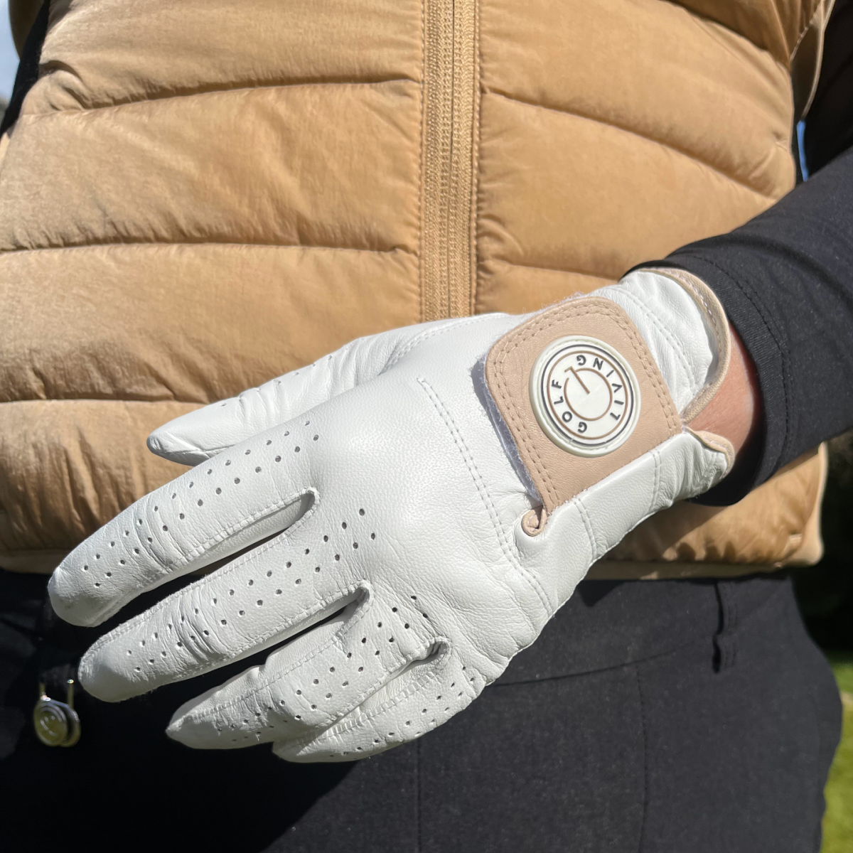 Golfhandske - Kvinder klassisk hvid m/beige klap