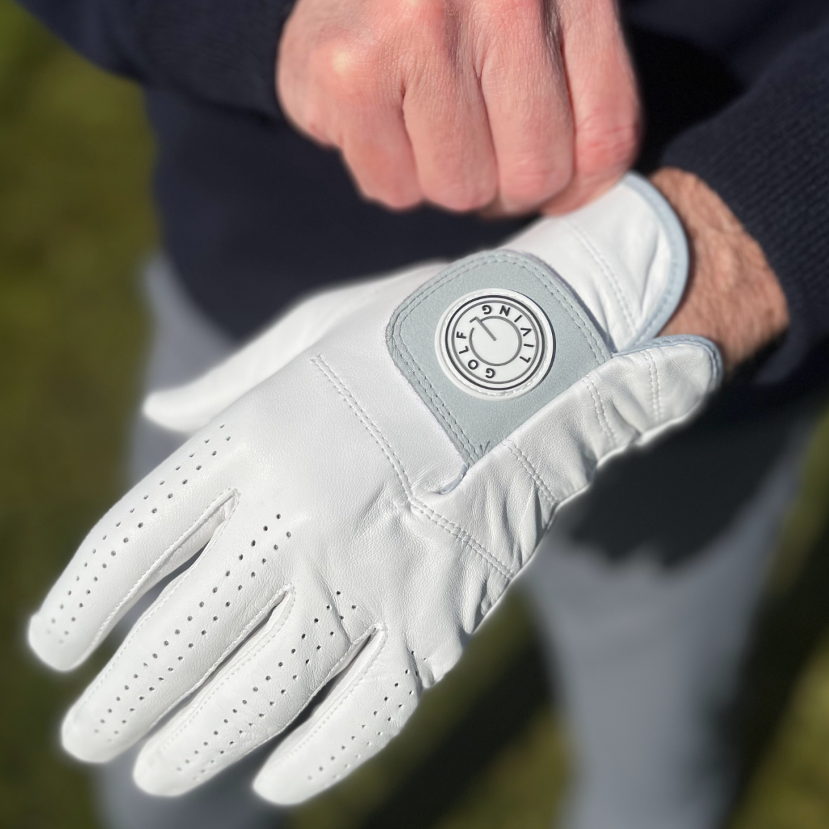 Golfhandske - Mænd klassisk hvid m/grå klap