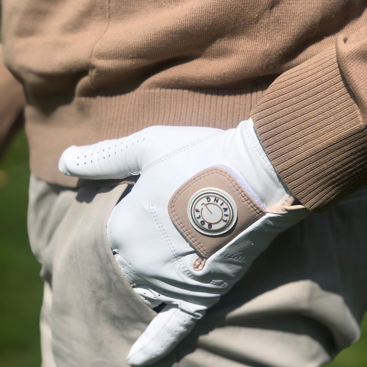 Golfhandske - Mænd klassisk hvid m/beige klap