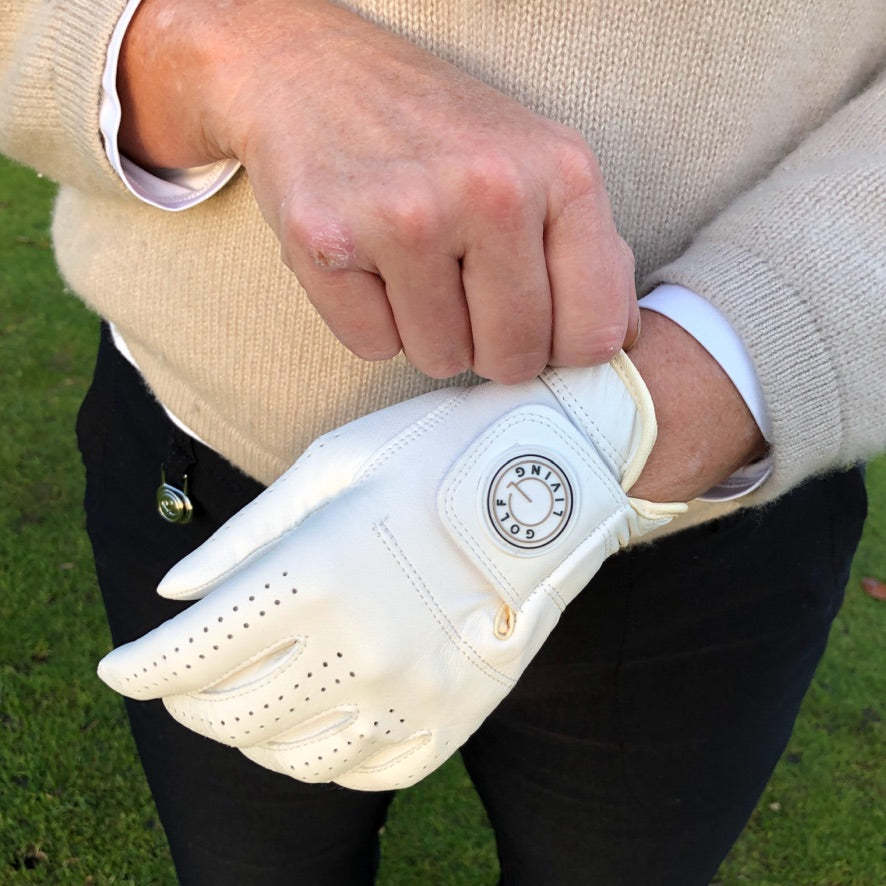 Golfhandske - Kvinder klassisk hvid m/beige kant