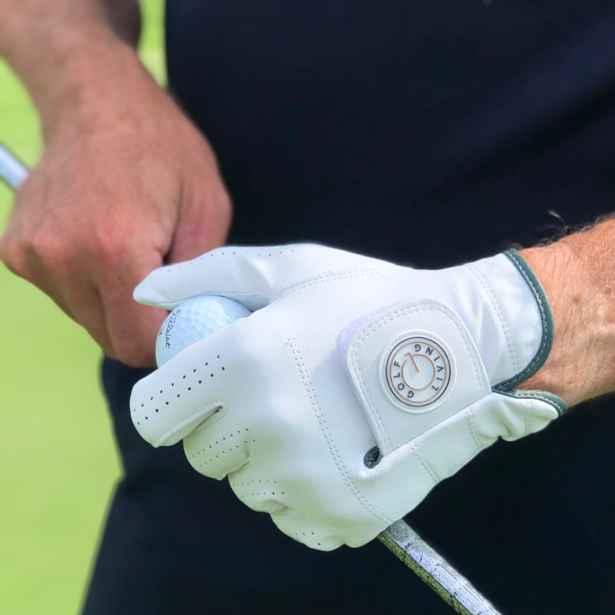 Golfhandske - Mænd klassisk hvid m/grøn kant