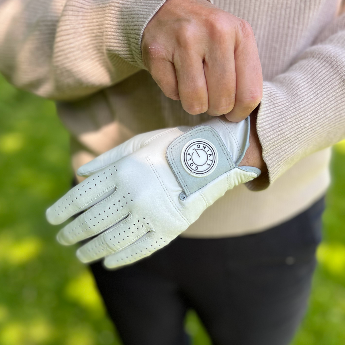 Golfhandske - Kvinder Klassisk hvid m/grå klap