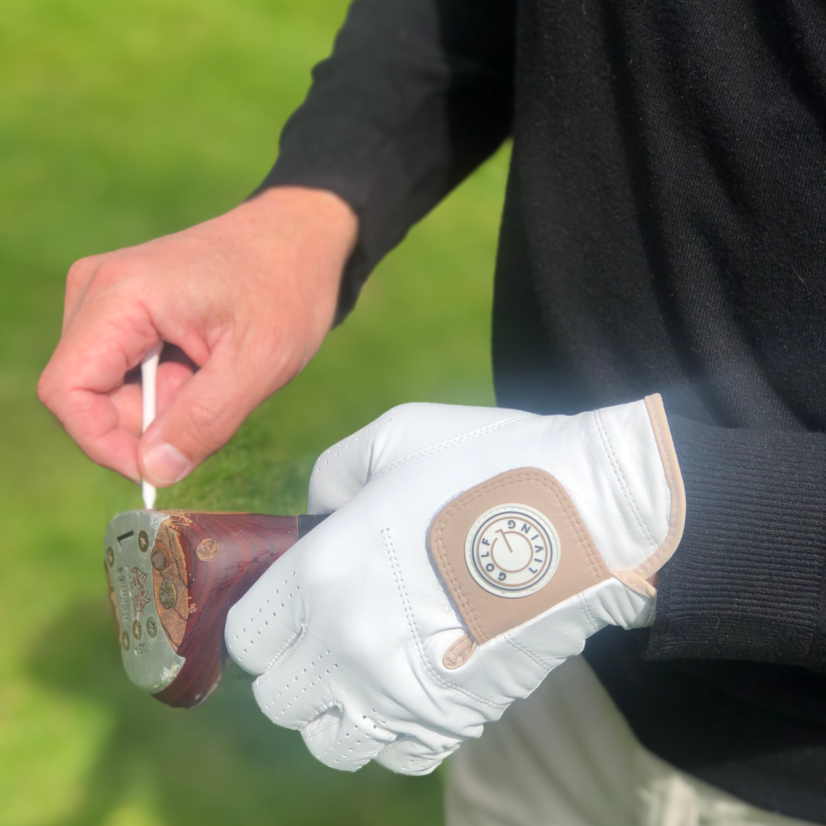 Golfhandske - Mænd klassisk hvid m/beige klap